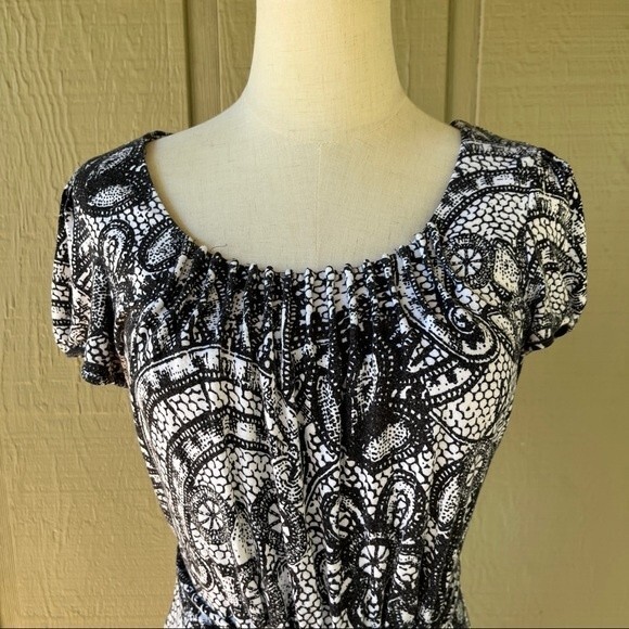 Calvin Klein Black White Dress Lace Print Small Belted Office Work Modest - Picture 6 of 11